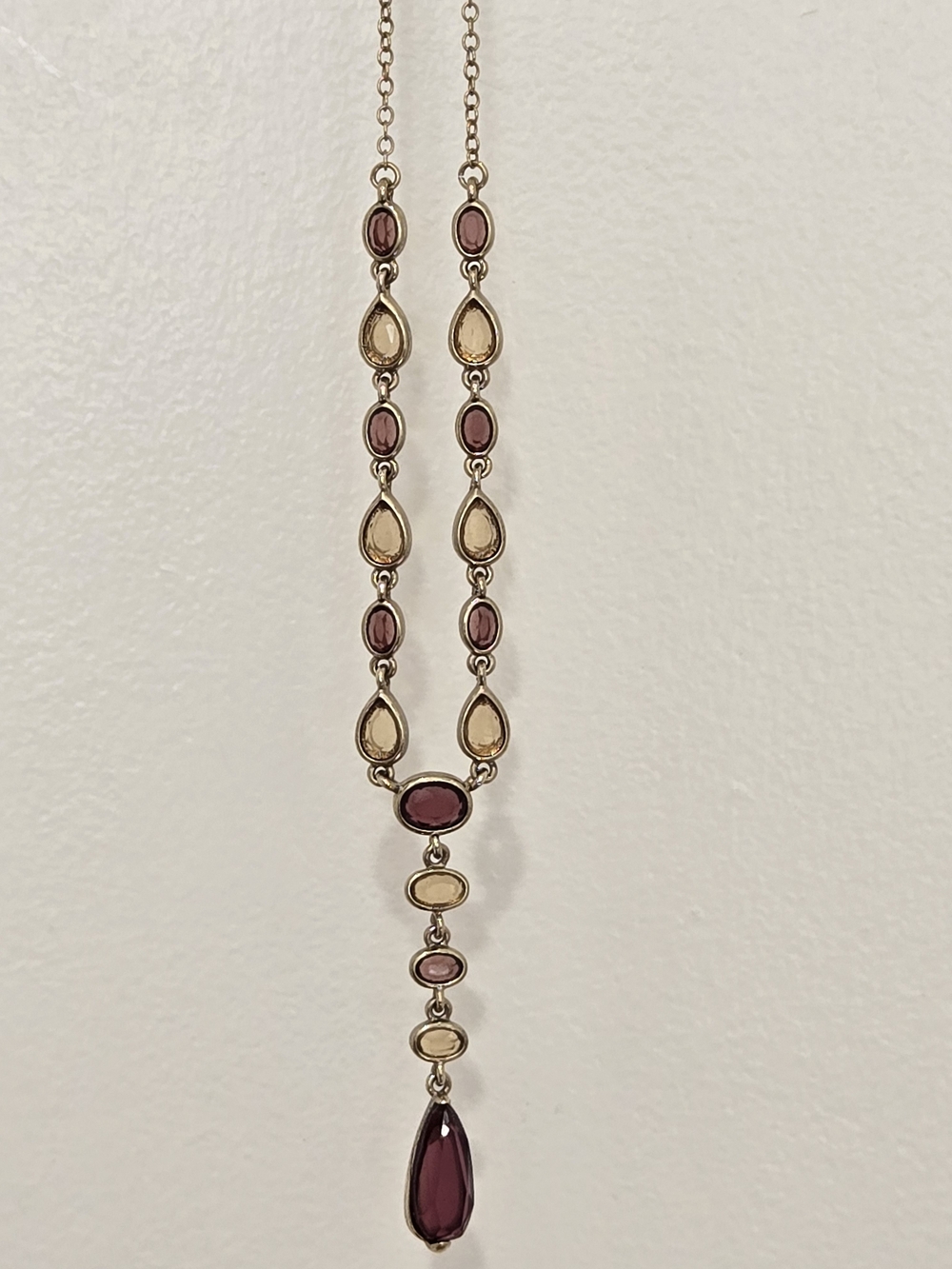 Gold-Tone Necklace With Purple Amber Teardrop & Oval Faceted Faux Gemstones